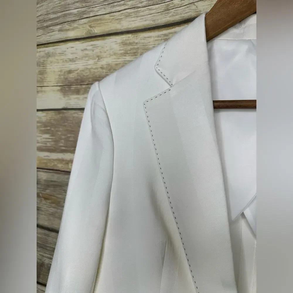 LOVE BINETTI M cream white silk striped black stitch designer blazer